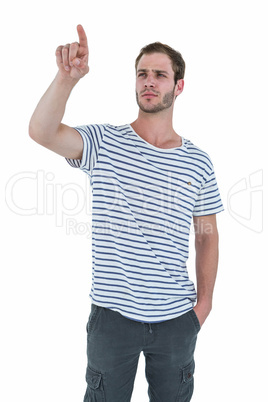 Hipster man pointing in the air