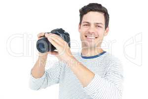 Man taking picture with professional camera