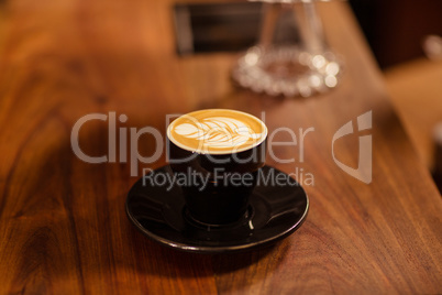 Close up of cappuccino with coffee art