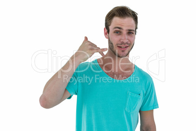 Hipster man making phone sign