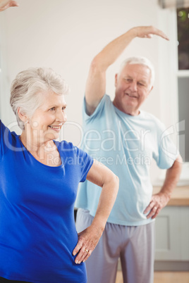 Senior couple performing stretching exercise