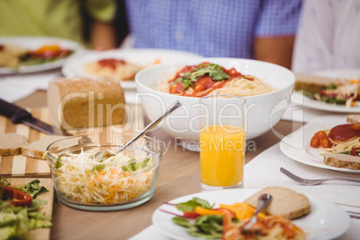 Variety of meals on dining table