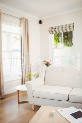 Empty living room with sofa and table