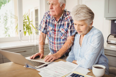 Senior couple checking their bills