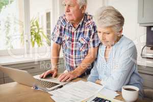 Senior couple checking their bills