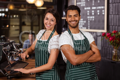 Smiling baristas working