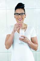 Close-up of woman drinking smoothie