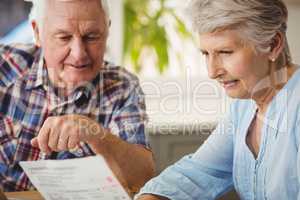 Senior couple discussing their bills