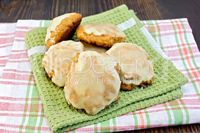 Cookies pumpkin on kitchen towel