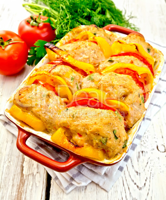 Cutlets of turkey in pan on light board