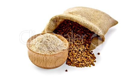 Flour buckwheat in bowl with cereals