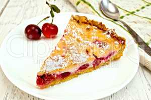 Pie cherry with sour cream on board