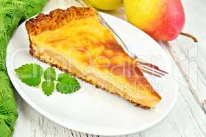 Pie pear with sour cream on board