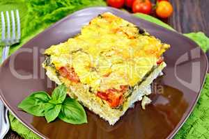 Pie potato with tomato and basil on board