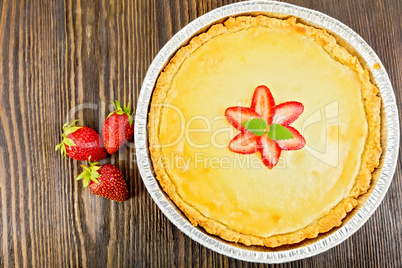 Pie strawberry with sour cream and berries on board top