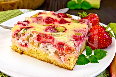 Pie strawberry-rhubarb with sour cream on napkin