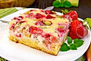 Pie strawberry-rhubarb with sour cream on napkin