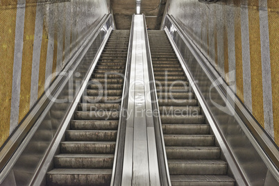 Dirty and grungy escalator from Brussels subway