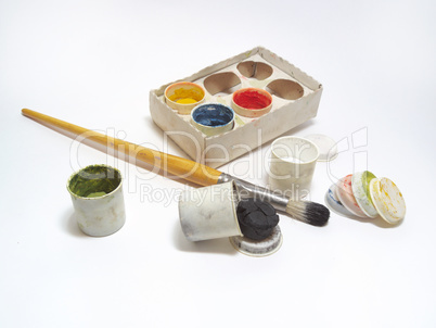 paint set and brush in the paint