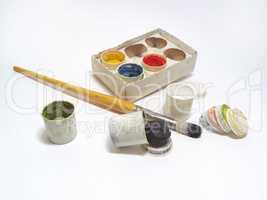 paint set and brush in the paint