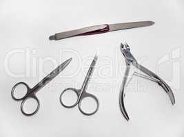 manicure set: nail Nipper, straight scissors; cuticle scissors (nail scissors bent) and nailfile