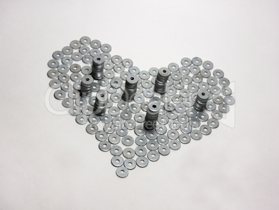 a symbol of love (heart) made of flat washers