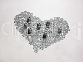a symbol of love (heart) made of flat washers