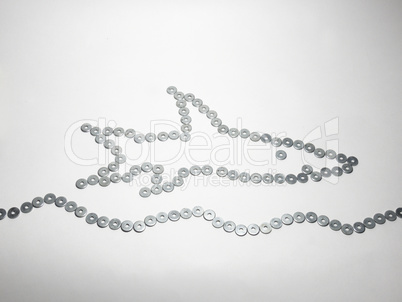the symbol of the fish on waves, made of flat washers