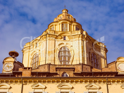 Retro look San Lorenzo church Turin