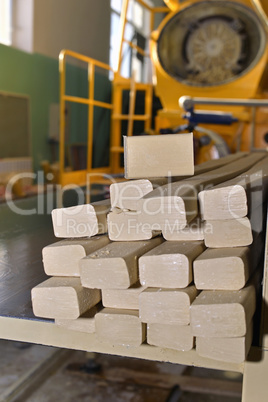 Pieces of soap on a conveyor belt