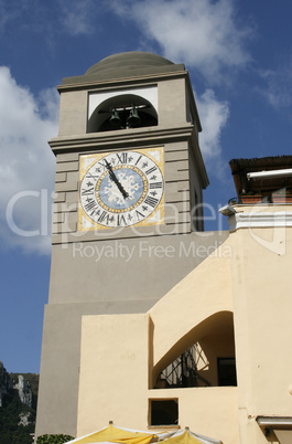 antique tower clock in Capri Island, Italy