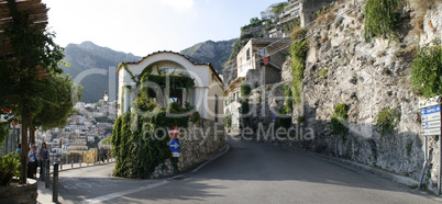 promenade, parking and rocky coastline on the background in Sorrento. panorama