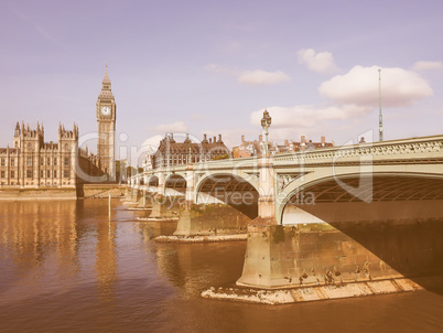 Westminster Bridge and Houses of Parliament in London vintage