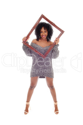 African American woman with picture frame.
