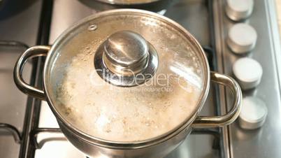 Barley porridge cooked in the pan