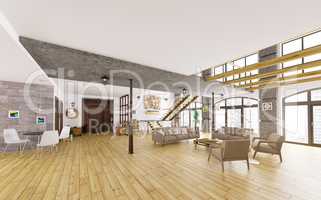 Modern loft apartment interior 3d render