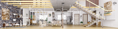 Panorama of loft apartment interior 3d rendering