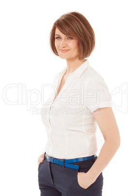 Smiling adult woman looking away