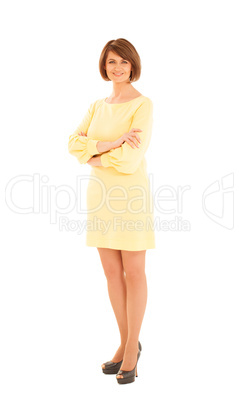 Portrait of attractive adult woman in yellow dress