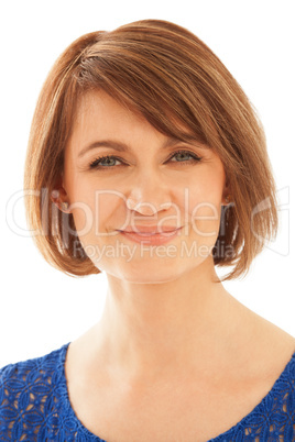 Attractive adult woman looking at camera while smiling