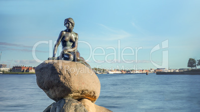 Little Mermaid statue on rock in Denmark