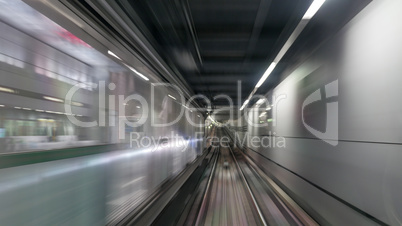 Moving subway train