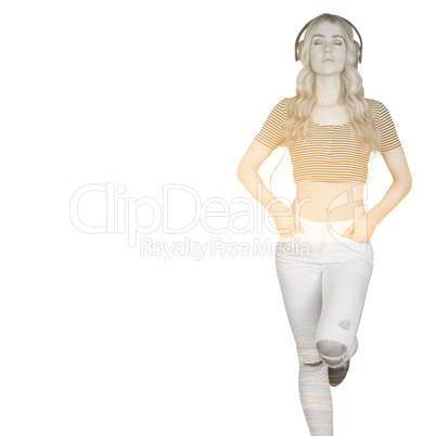 Composite image of pretty young woman with headphones