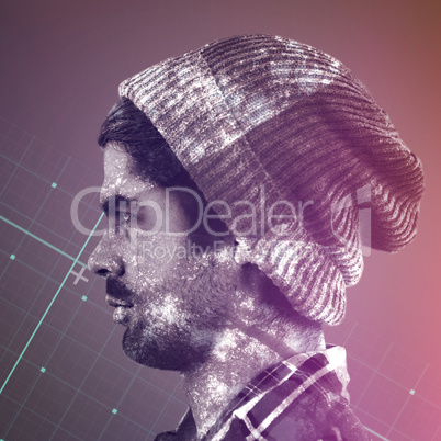 Composite image of profile view of confident hipster