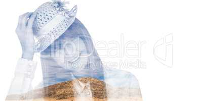 Composite image of portrait of a hipster woman with a hat