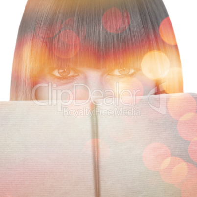 Composite image of attractive hipster woman reading a book