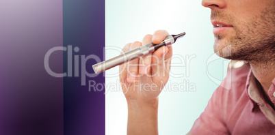 Composite image of cropped image of man smoking electronic cigar