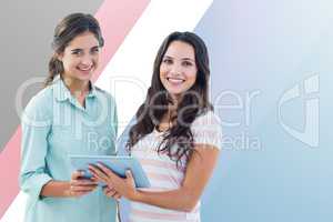 Composite image of smiling businesswoman with tablet