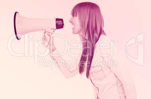 Composite image of side view of a hipster woman shooting through