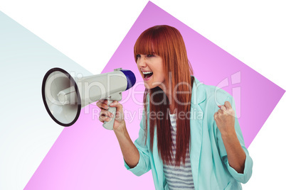 Composite image of hipster woman shooting through megaphone